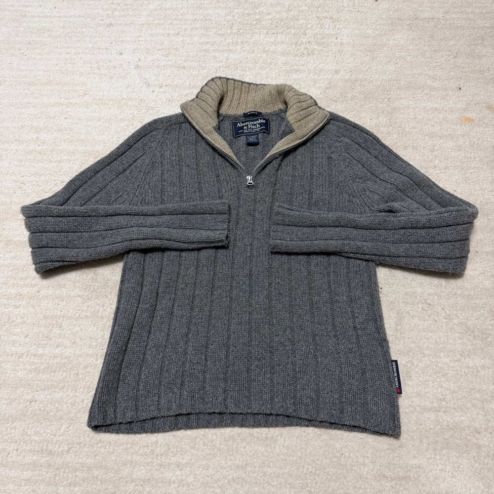 Vintage Abercrombie & Fitch Gray 1/4 Zip Lambswool Sweater Muscle Men's Small